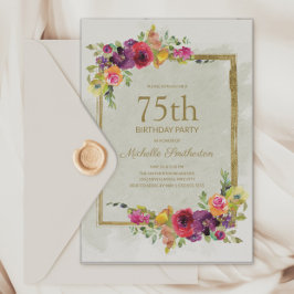 Elegant Vintage Blommigt Kvinnors födelsedag i 75: Inbjudningar