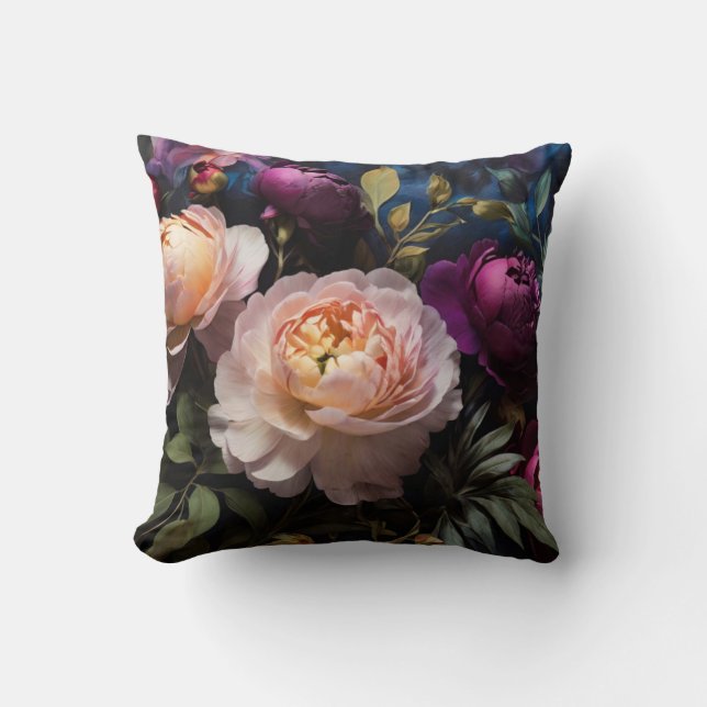 Elegant vintage blommigt måla kudde (Framsida)
