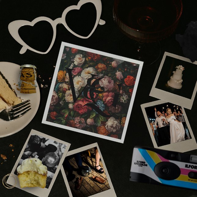 Elegant Vintage Blommigt Monogram Bröllop Napkins Pappersservett (Skapare uppladdad)