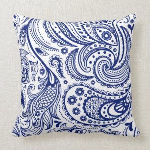 Elegant Vintage Blommigt Paisley-White Royal Blue Kudde