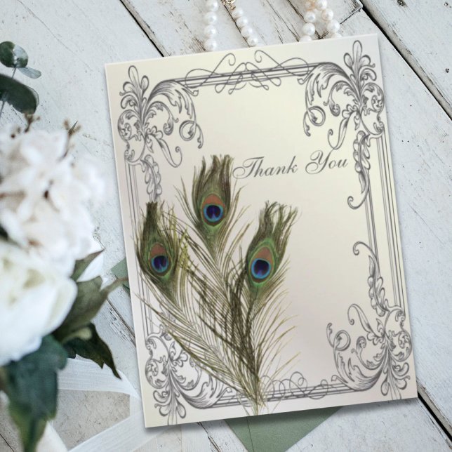 elegant vintage blommigt peace  bröllop tack vykort (elegant vintage floral peacock wedding thank You Postcard)