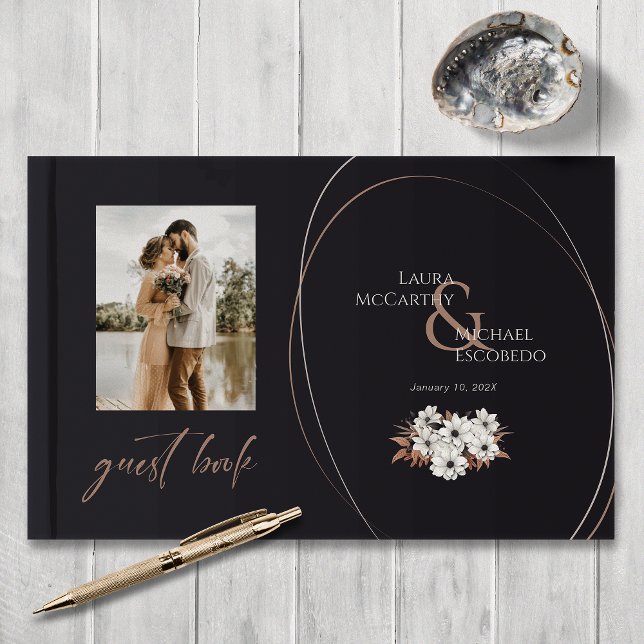 Elegant Vintage Blommigt Photo Black Gästböcker (Skapare uppladdad)