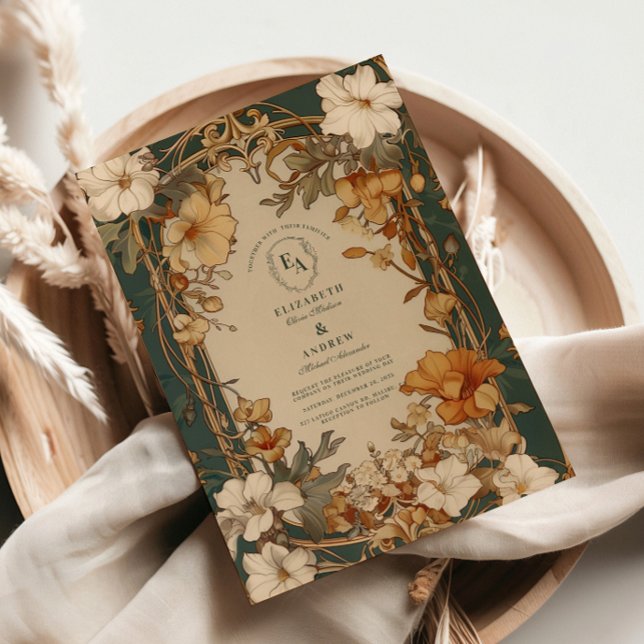 Elegant Vintage Blommigt Ram Bröllop Inbjudningar (Skapare uppladdad)