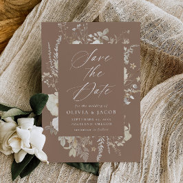 Elegant Vintage Blommigt Ram Brown Bröllop Spara Datumet