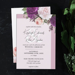 Elegant Vintage Blommigt Ro & Dusty Mauve Bröllop Inbjudningar