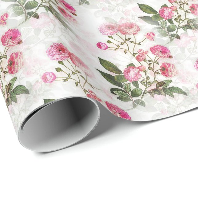 Elegant Vintage Blommigt Rosa Flowers Presentpapper (Rullad Hörn)