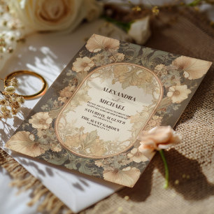 Elegant Vintage Blommigt Sage och Elfenbenskusten Inbjudningar