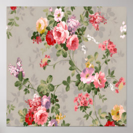 Elegant Vintage Blommigt Tapet Poster