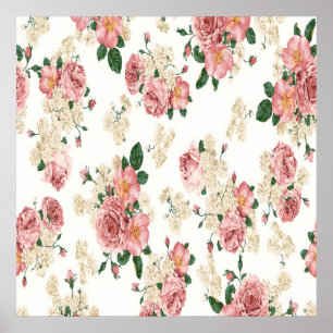 Elegant Vintage Blommigt Tapet Poster