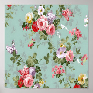 Elegant Vintage Blommigt Tapet Poster