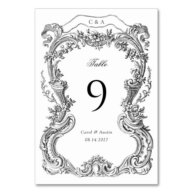 Elegant Vintage Blommigt Toile Ram Bröllop Bordsnummer (Framsidan)