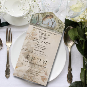 Elegant Vintage Blommigt Vit ros par Photo