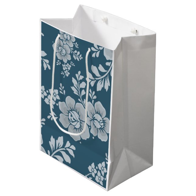 Elegant Vintage Blommönster i Blått (Framsidan Vinklad)