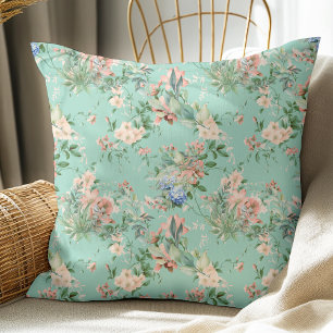 Elegant Vintage Blommönster Light Teal Kudde
