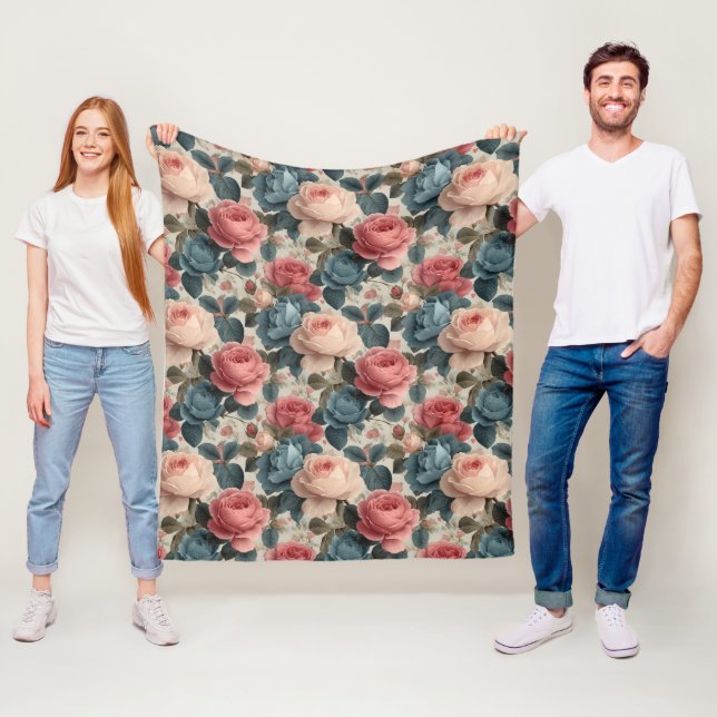 Elegant Vintage Blommönster med Ro Fleecefilt (På plats)