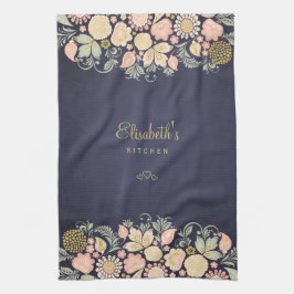 Elegant vintage blomsterliknande marinrosa persika kökshandduk