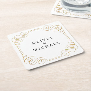 Elegant vintage blomstrar kalligrafi par namn underlägg papper kvadrat