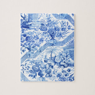 Elegant Vintage Blue and White Chinoiserie Pussel