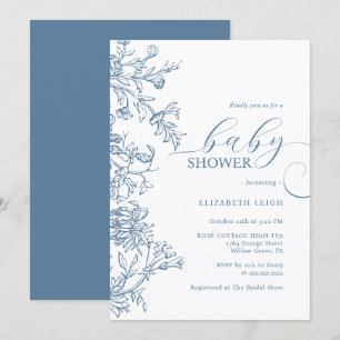 Elegant Vintage Blue Baby Shower Inbjudningar