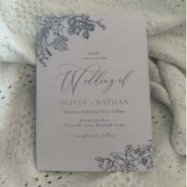 Elegant Vintage Blue Blommigt Bröllop Inbjudningar