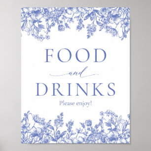 Elegant Vintage Blue Blommigt Food and Drinks Sign Poster
