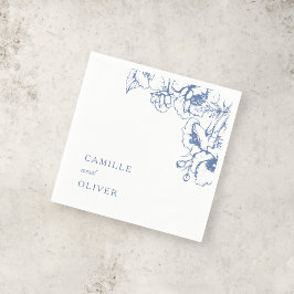 Elegant Vintage Blue Blommigt Garden Wedding Namn Pappersservett