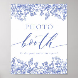 Elegant Vintage Blue Blommigt Photo Booth-tecken Poster