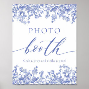 Elegant Vintage Blue Blommigt Photo Booth-tecken Poster