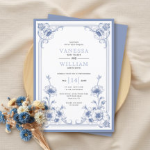 Elegant vintage blue blommigt ram bröllop