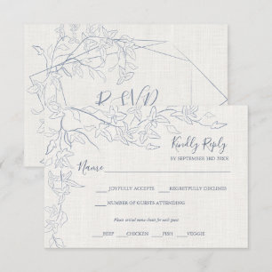 Elegant Vintage Blue Blommigt Ram Linen Bröllop OSA Kort