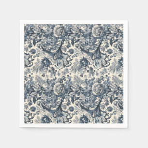 Elegant Vintage Blue Blommigt Toile Fleurie Pappersservett