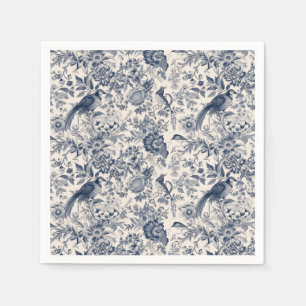 Elegant Vintage Blue Blommigt Toile Fleurie Pappersservett
