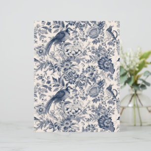 Elegant Vintage Blue Blommigt Toile Fleurie w. Fåg