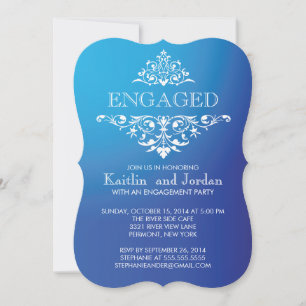 Elegant Vintage Blue Flourish-Förlovningsfest Inbjudningar