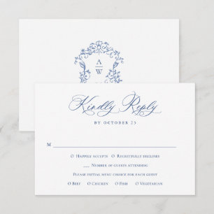 Elegant Vintage Blue Fransk Garden Blommigt Bröllo OSA Kort