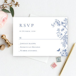 Elegant Vintage Blue Fransk Garden Blommigt Bröllo OSA Kort