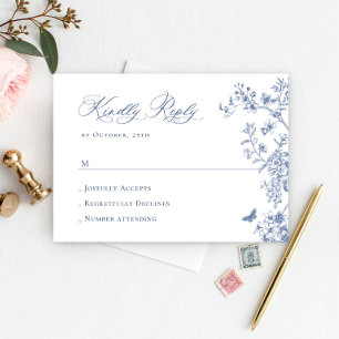 Elegant Vintage Blue Fransk Garden Blommigt Bröllo OSA Kort