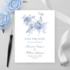 Elegant Vintage Blue Fransk Garden Blommigt Bröllo Vykort