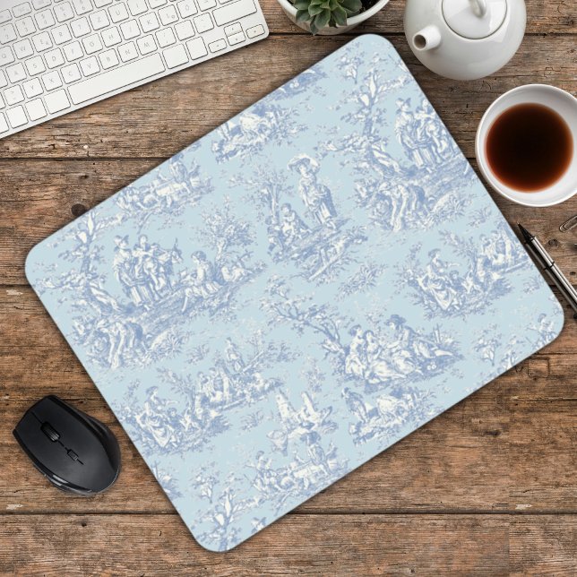 Elegant vintage blue grått toile de jouy musmatta (Skapare uppladdad)