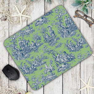 Elegant vintage blue grönt toile de jouy musmatta