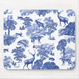 Elegant Vintage Blue Hjort Fox Hare Land Toile Musmatta