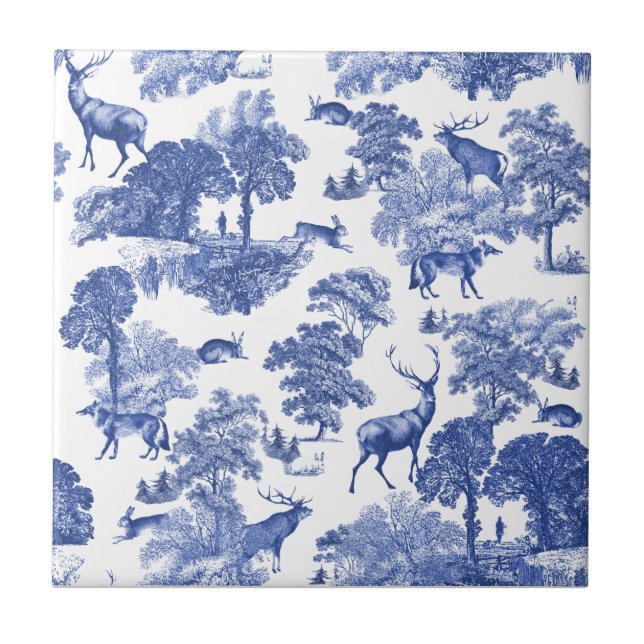 Elegant Vintage Blue Hjort Toile Sömlös Kakelplatta (Framsidan)