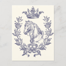 Elegant Vintage Blue Horse Krona Laurel Bow Vapens Vykort