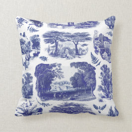 Elegant Vintage Blue Land Pastoral Toile Kudde