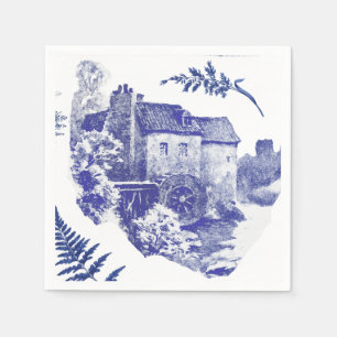Elegant Vintage Blue Land Pastoral Toile Mill Pappersservett