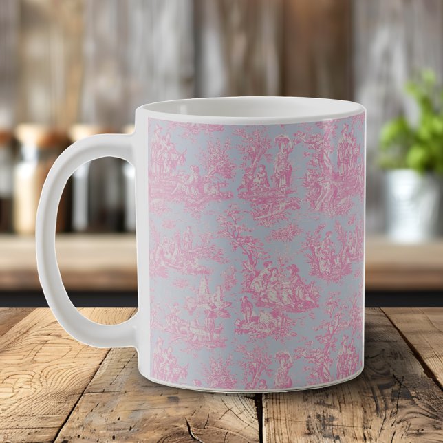 Elegant vintage blue rosa toile de jouy kaffemugg (Skapare uppladdad)