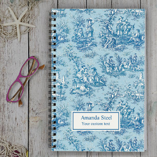 Elegant vintage blue teal toile de jouy anteckningsbok