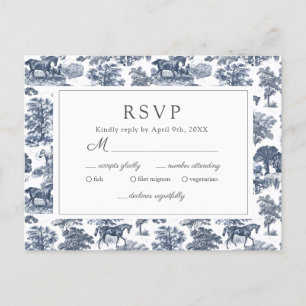 Elegant Vintage Blue Toile Horse OSA Postcard Vykort