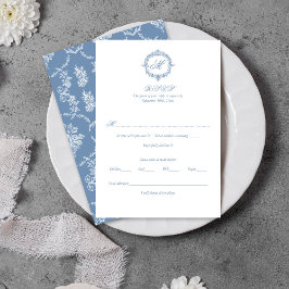 Elegant Vintage Blue Toile Monogram Wedding OSA Kort