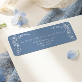 Elegant Vintage Blue Wedding Return Address Returadress Etikett